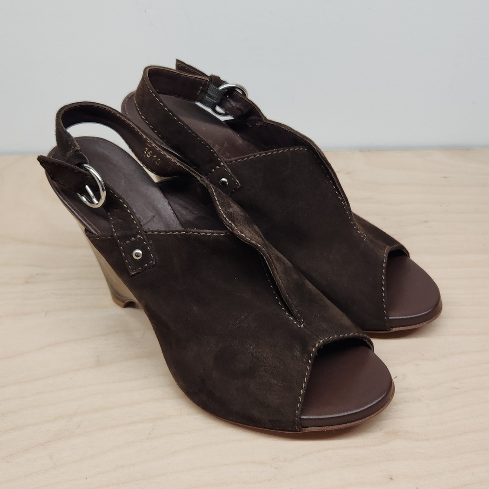 Vero Cuoio Latitude Wedge Sandals Slingback Suede Made In Italy Womens Sz 39 8.5